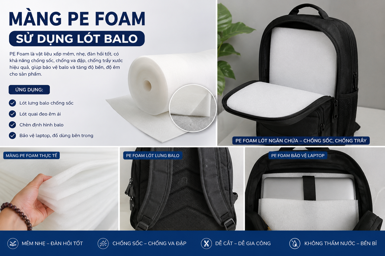 Mút xốp Pe Foam 10mm lót balo