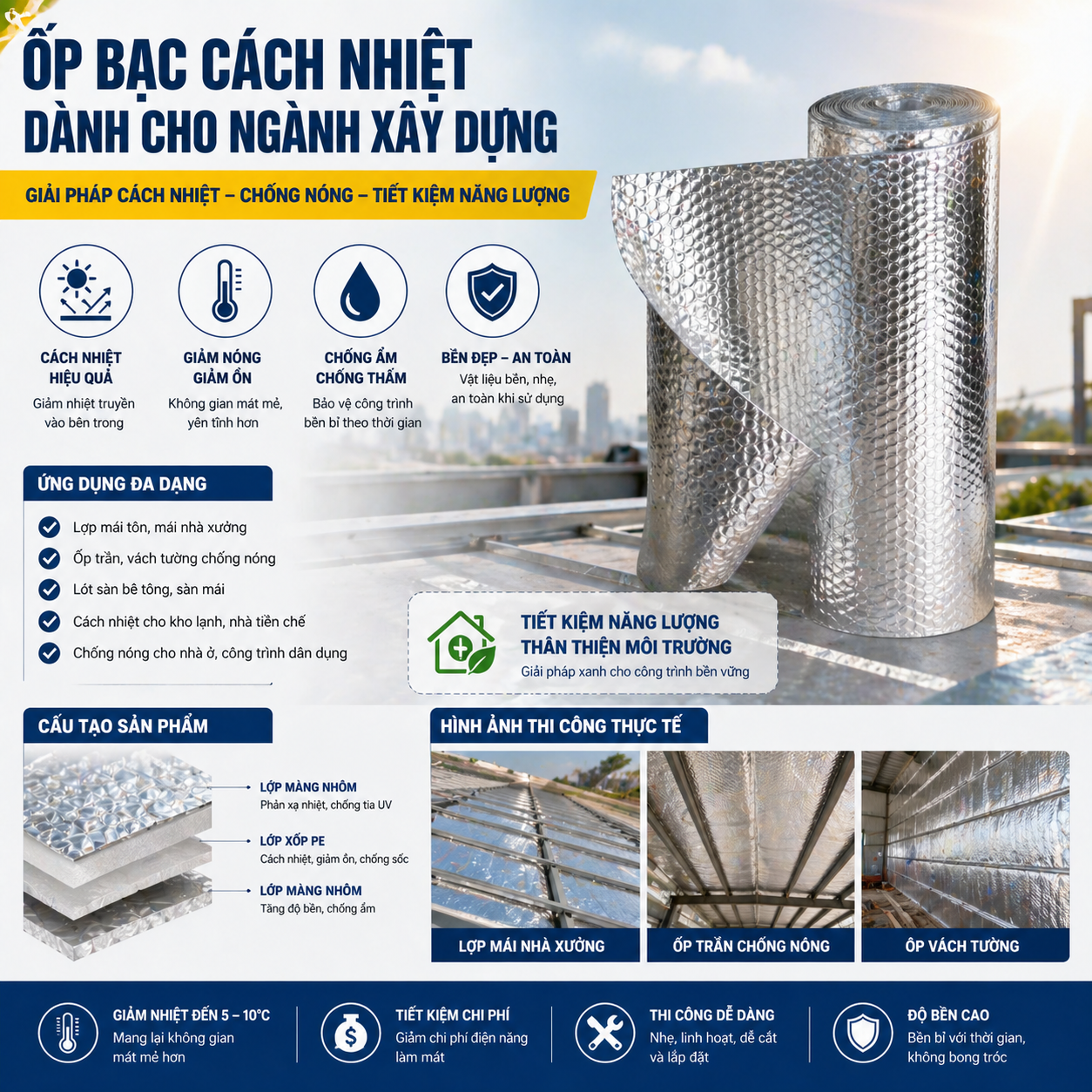 XỐP BẠC CÁCH NHIỆT NHÀ XƯỞNG – GIẢM NHIỆT, TĂNG HIỆU SUẤT SẢN XUẤT