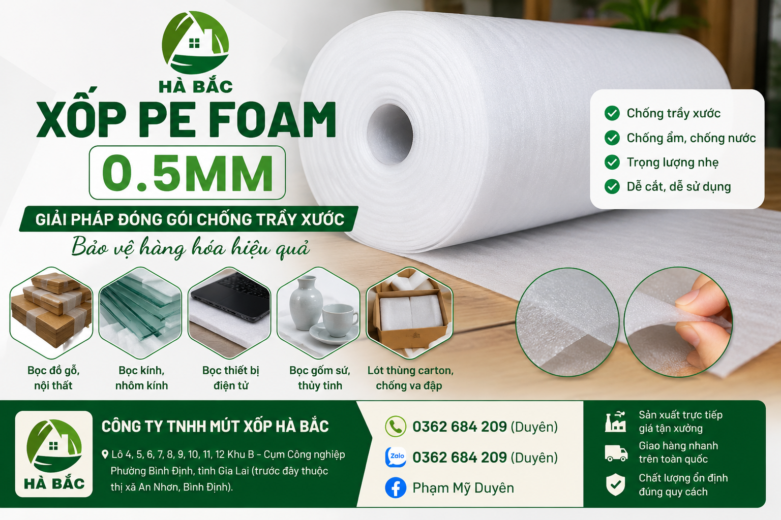 Xốp PE Foam 0.5mm – Giải pháp đóng gói chống trầy xước, bảo vệ hàng hóa hiệu quả
