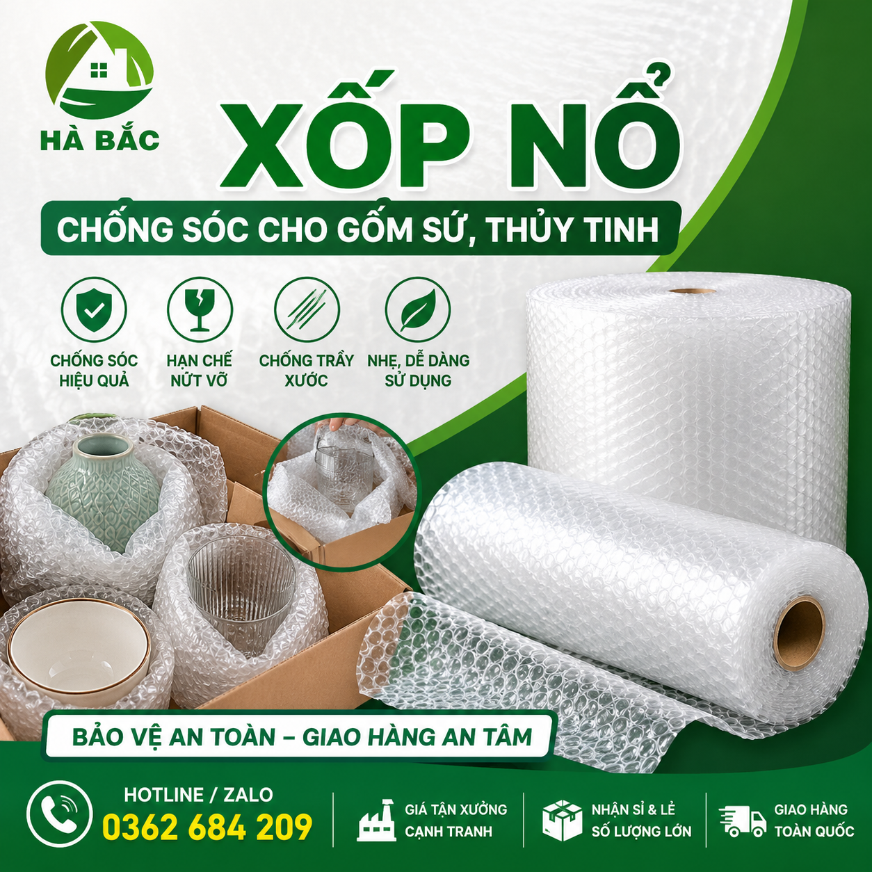 Xốp nổ chống sốc cho gốm sứ, thủy tinh